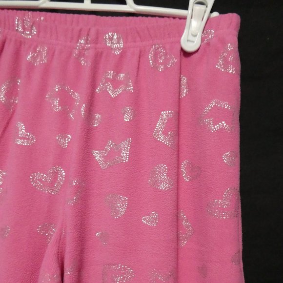 GEORGE, large (14/16) pink fleece pants, silver heart print, GUC - Picture 3 of 15